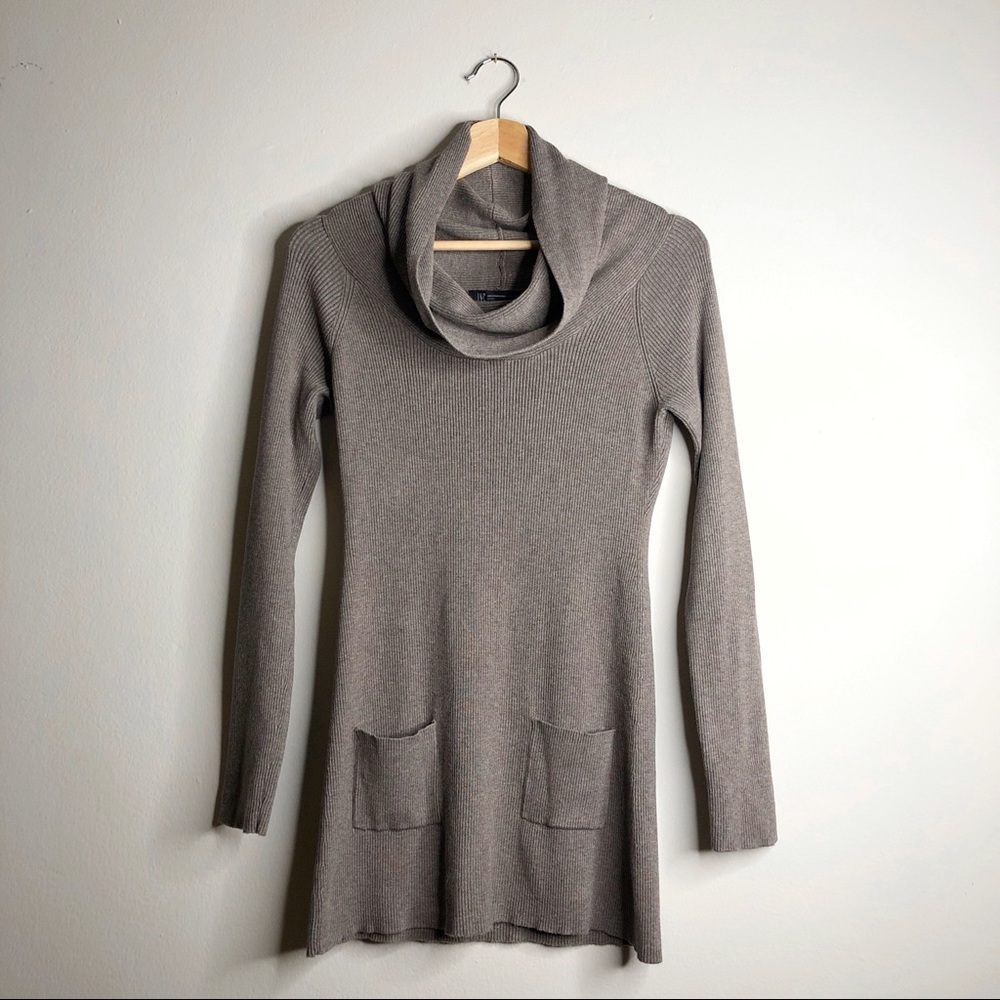INC Cowl Neck Rib Knit Taupe Tunic Sweater Small